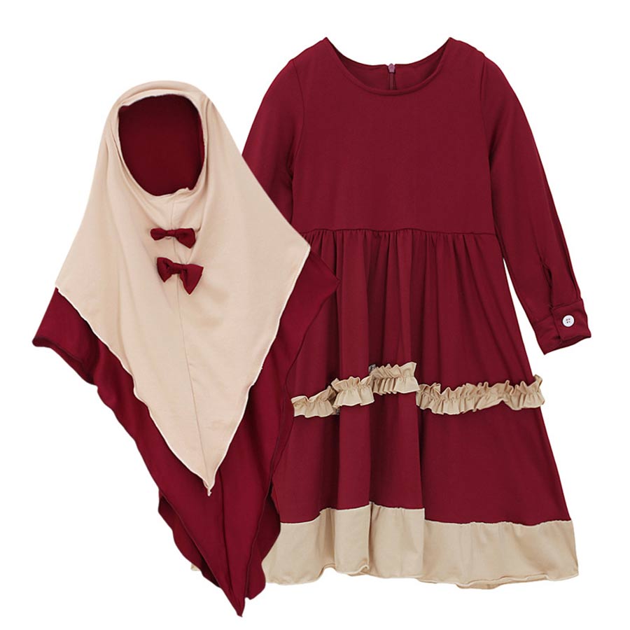 Kids Islamic Dress / Abaya Set – Creme & Maroon ( 1 to 4 Years ...